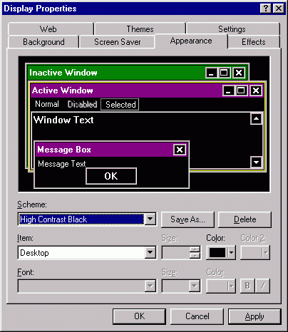 Screenshot of the Display Properties dialog box.